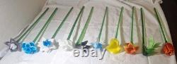 10 Assorted Art Glass Long Stem Glass Flowers Bouquet 19-20