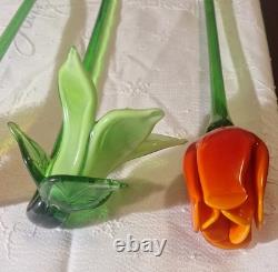 10 Assorted Art Glass Long Stem Glass Flowers Bouquet 19-20