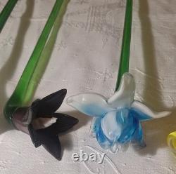 10 Assorted Art Glass Long Stem Glass Flowers Bouquet 19-20