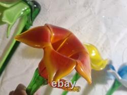 10 Assorted Art Glass Long Stem Glass Flowers Bouquet 19-20