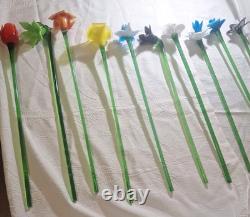 10 Assorted Art Glass Long Stem Glass Flowers Bouquet 19-20