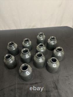 11 Vases! Rowantrees Blue Hill Maine Bud Pottery Vase Bowl Gunmetal Gray Space