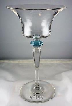 12 Steuben Art Glass Wine Goblets Flared Bowls withLight Blue Finger Guards