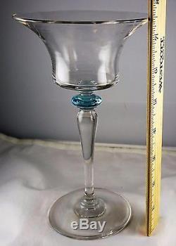 12 Steuben Art Glass Wine Goblets Flared Bowls withLight Blue Finger Guards