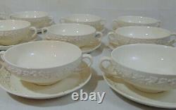 12 Wedgwood Queensware Cream Soup Bowls and Underplates Embossed Green Mark