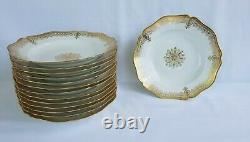 12 Wm Guerin Limoges Rim Soup Bowls Gold Filigree Edge