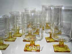 12-pc Federal Glass Nordic Topaz Amber Yellow Square Footed iced tea water juice