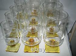 12-pc Federal Glass Nordic Topaz Amber Yellow Square Footed iced tea water juice