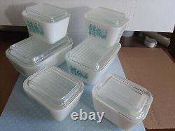 12pc VTG Pyrex Turquoise Amish Butterprint Refrigerator Dish Set With Lids