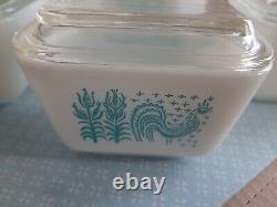 12pc VTG Pyrex Turquoise Amish Butterprint Refrigerator Dish Set With Lids