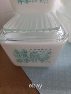 12pc VTG Pyrex Turquoise Amish Butterprint Refrigerator Dish Set With Lids