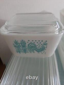 12pc VTG Pyrex Turquoise Amish Butterprint Refrigerator Dish Set With Lids