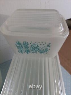 12pc VTG Pyrex Turquoise Amish Butterprint Refrigerator Dish Set With Lids