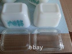 12pc VTG Pyrex Turquoise Amish Butterprint Refrigerator Dish Set With Lids