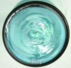 14.5 BLENKO signed hand blown glass liquor decanter with8 stopper blue/green MCM