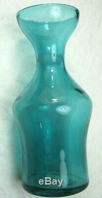 14.5 BLENKO signed hand blown glass liquor decanter with8 stopper blue/green MCM