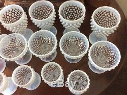 14 Fenton French Opalescent Hobnail Glass 5 Water, 5 Sherbet & 4 Wine Glasses
