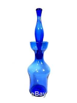 15 3/4 Blue Hand Blown BLENKO Glass Liquor Decanter with9 Stopper SIGNED