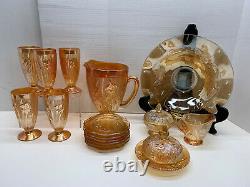 16 Piece MINT Set 1950s Jeanette Glass Iridescent Marigold IRIS & HERRINGBONE