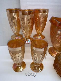 16 Piece MINT Set 1950s Jeanette Glass Iridescent Marigold IRIS & HERRINGBONE