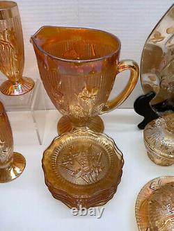 16 Piece MINT Set 1950s Jeanette Glass Iridescent Marigold IRIS & HERRINGBONE