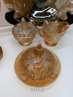 16 Piece MINT Set 1950s Jeanette Glass Iridescent Marigold IRIS & HERRINGBONE