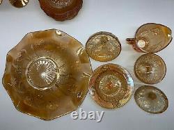 16 Piece MINT Set 1950s Jeanette Glass Iridescent Marigold IRIS & HERRINGBONE