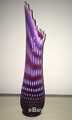171/2 Very Rare Old Fenton Plum Hobnail Opalescent Art Glass Swung Vase Mint