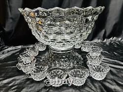17 ½ Fostoria Punch Bowl, Stand (Also A Serving Bowl) & 12 Cups