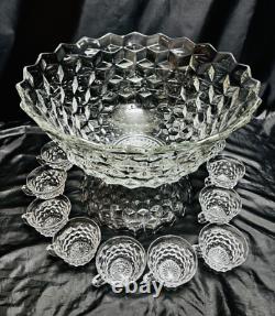 17 ½ Fostoria Punch Bowl, Stand (Also A Serving Bowl) & 12 Cups