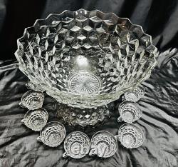 17 ½ Fostoria Punch Bowl, Stand (Also A Serving Bowl) & 12 Cups