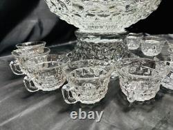 17 ½ Fostoria Punch Bowl, Stand (Also A Serving Bowl) & 12 Cups