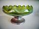 1870's KRALIK Bohemian Green Iridized Glass Mounted Bowl BROOKLYN SILVER Co Quad