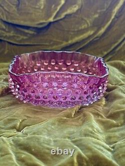 1886 Victorian Hobbs & Brockunier Line Dew Drop Hobnail Cranberry Glass Bowl