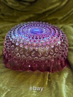 1886 Victorian Hobbs & Brockunier Line Dew Drop Hobnail Cranberry Glass Bowl