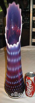 18 1/4 Fenton Purple Plum Opalescent Hobnail Flower Art Glass Swung Vase Mint