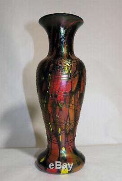 1925 Fenton 11 Inch Iridescent Threaded Mosaic Art Glass Vase Catalog #3008