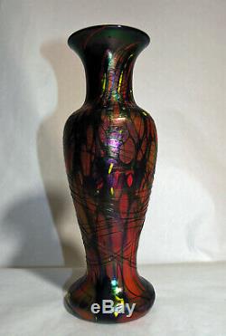 1925 Fenton 11 Inch Iridescent Threaded Mosaic Art Glass Vase Catalog #3008