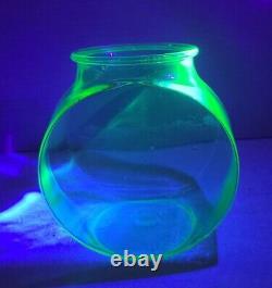 1930s Depression Uranium Glass Art Deco Vaseline Fish Bowl Rare Find