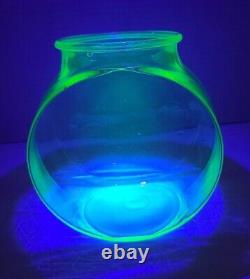 1930s Depression Uranium Glass Art Deco Vaseline Fish Bowl Rare Find