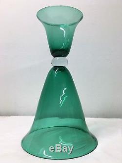 1940's Winslow Anderson Green and Clear Glass Blenko Chalice. Vase Decanter MCM
