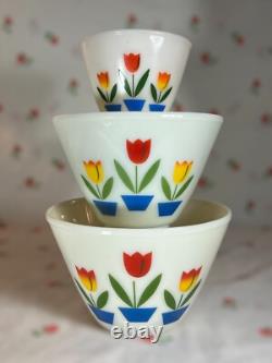1940s Vintage Fire King Tulip Mixing/Nesting Bowls by Anchor Hocking Set of 3