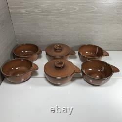 1950s (6) Vintage Heath Ceramics Brown Winged Casseroles 4 1/2 with 2 Lids
