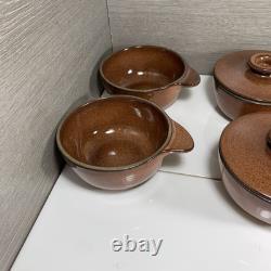1950s (6) Vintage Heath Ceramics Brown Winged Casseroles 4 1/2 with 2 Lids