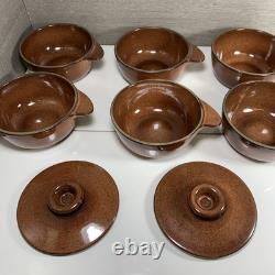 1950s (6) Vintage Heath Ceramics Brown Winged Casseroles 4 1/2 with 2 Lids