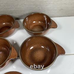 1950s (6) Vintage Heath Ceramics Brown Winged Casseroles 4 1/2 with 2 Lids