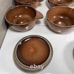 1950s (6) Vintage Heath Ceramics Brown Winged Casseroles 4 1/2 with 2 Lids