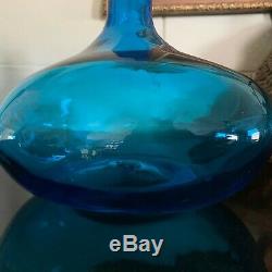 1959 BLENKO Peacock Blue Wayne Husted Designed LARGE Ovid Decanter Bottle #5933