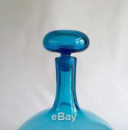 1960s BLENKO Hand Blown Blue Glass Decanter Bottle 19 Tall