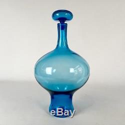 1960s BLENKO Hand Blown Blue Glass Decanter Bottle 19 Tall